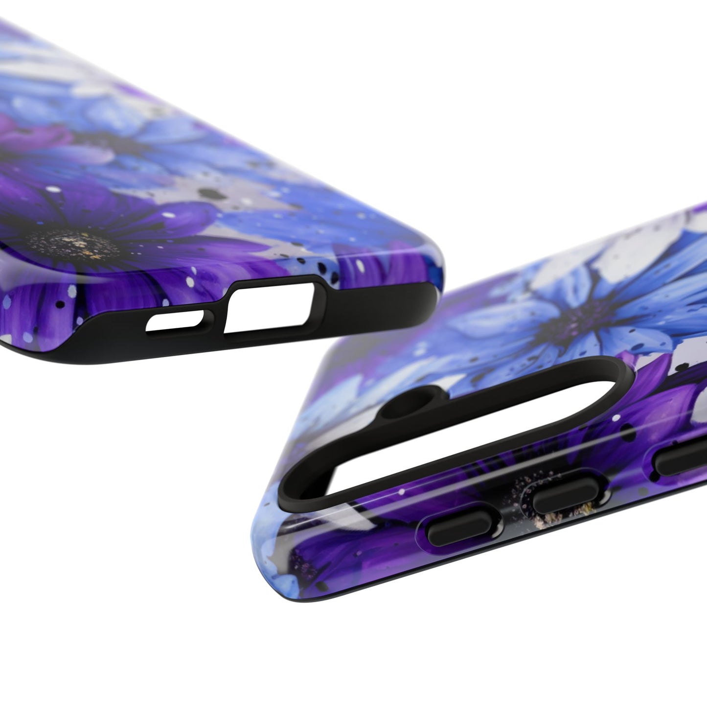 Blue & Purple Floral Splash Mobile Cover – Elegant Artistic Flowers