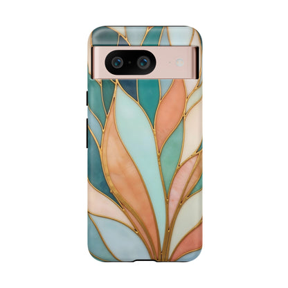 Geometric Leaves: Teal, Peach, and Gold Harmony