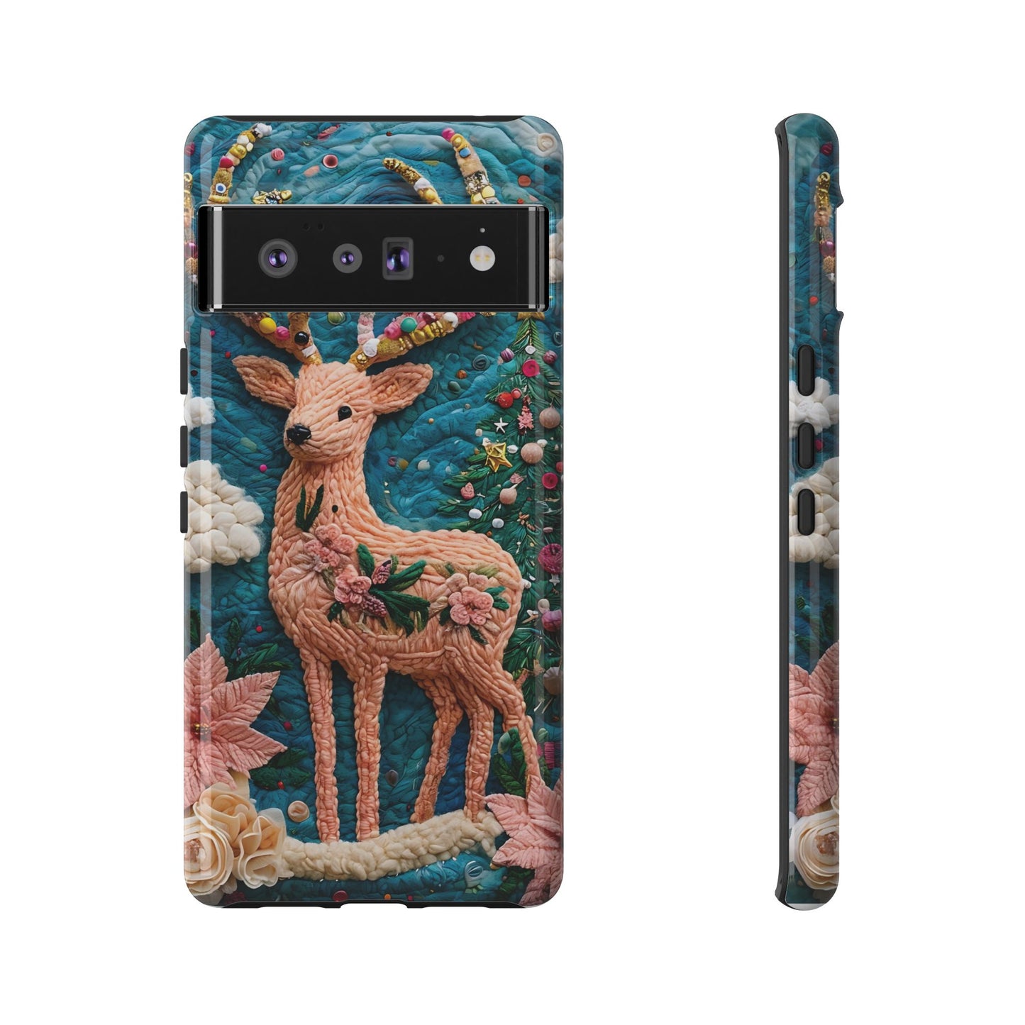 Whimsical Textile Art Featuring Intricate Peach-Colored Deer phone case design.