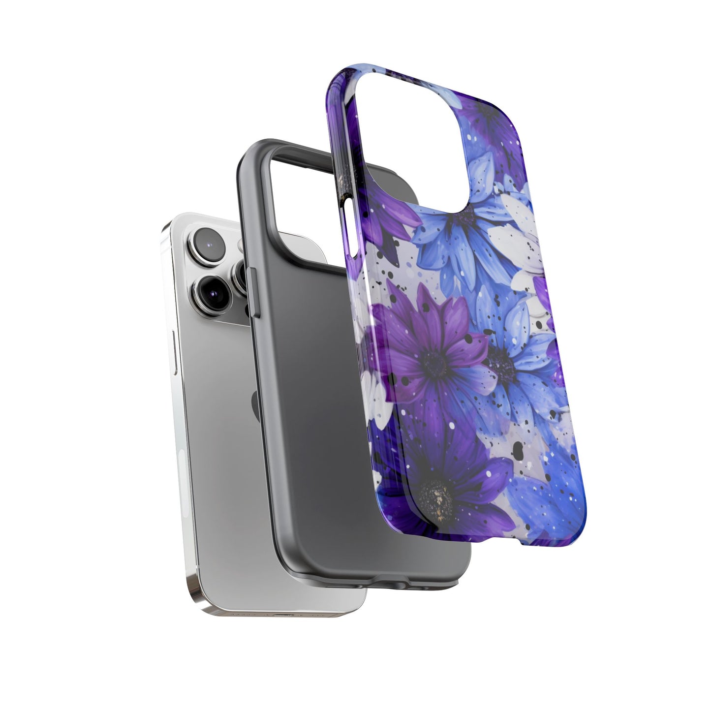 Blue & Purple Floral Splash Mobile Cover – Elegant Artistic Flowers