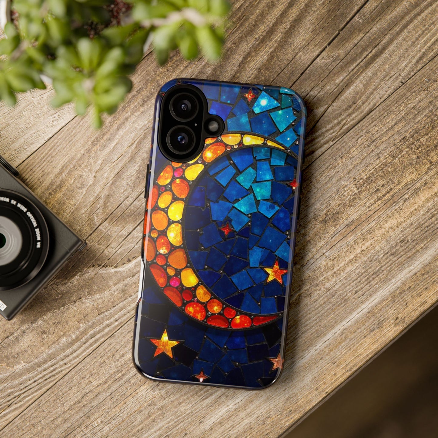 Lunar Glow: Vibrant Moon and Starry Night
