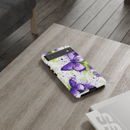Vibrant Purple Butterfly Splash Mobile Cover – Artistic Green & Violet Aesthetic
