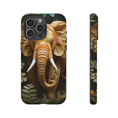 Golden Jungle Elephant Mobile Cover – Intricate Paper Art Design