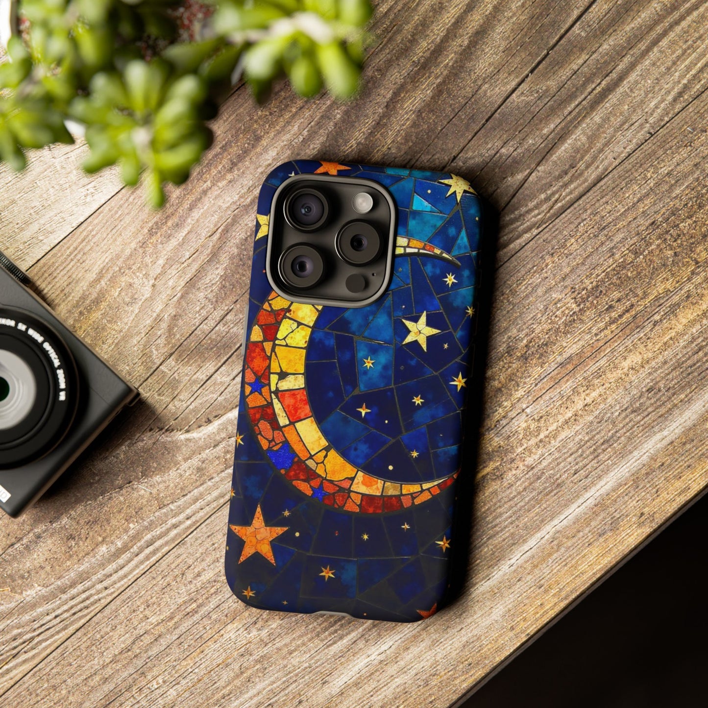 Celestial Crescent: Vibrant Moon and Stars Phone Case
