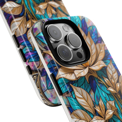 Majestic Golden Blossoms on Mosaic Blue Splendor