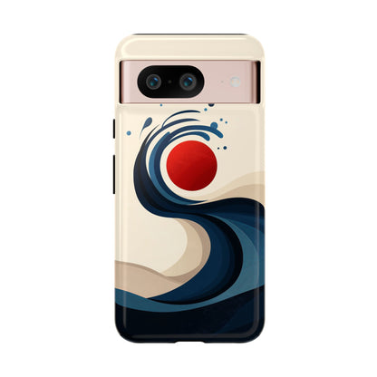 Red Sun Wave – Minimalist Abstract Ocean Case for iPhone, Google Pixel, Samsung
