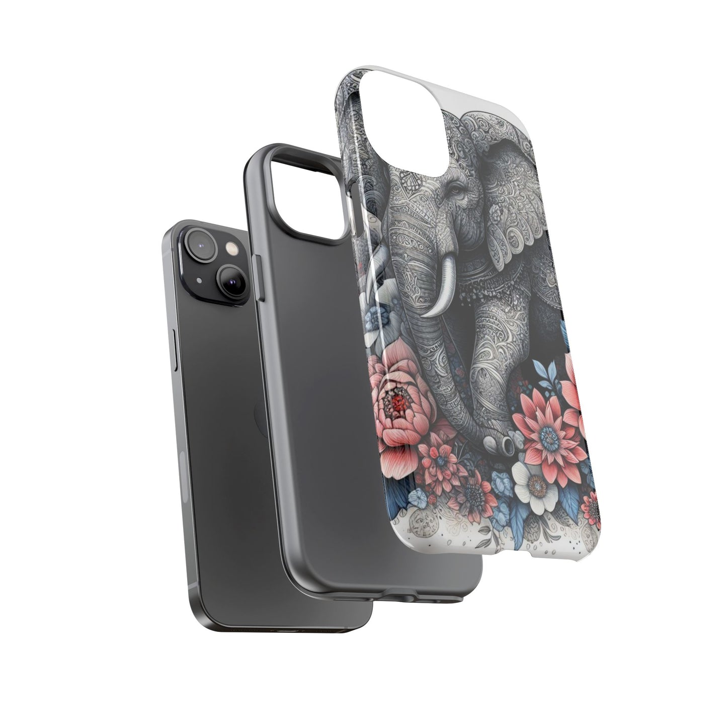 Mandala Elephant Mobile Cover – Elegant Black & White Floral Art