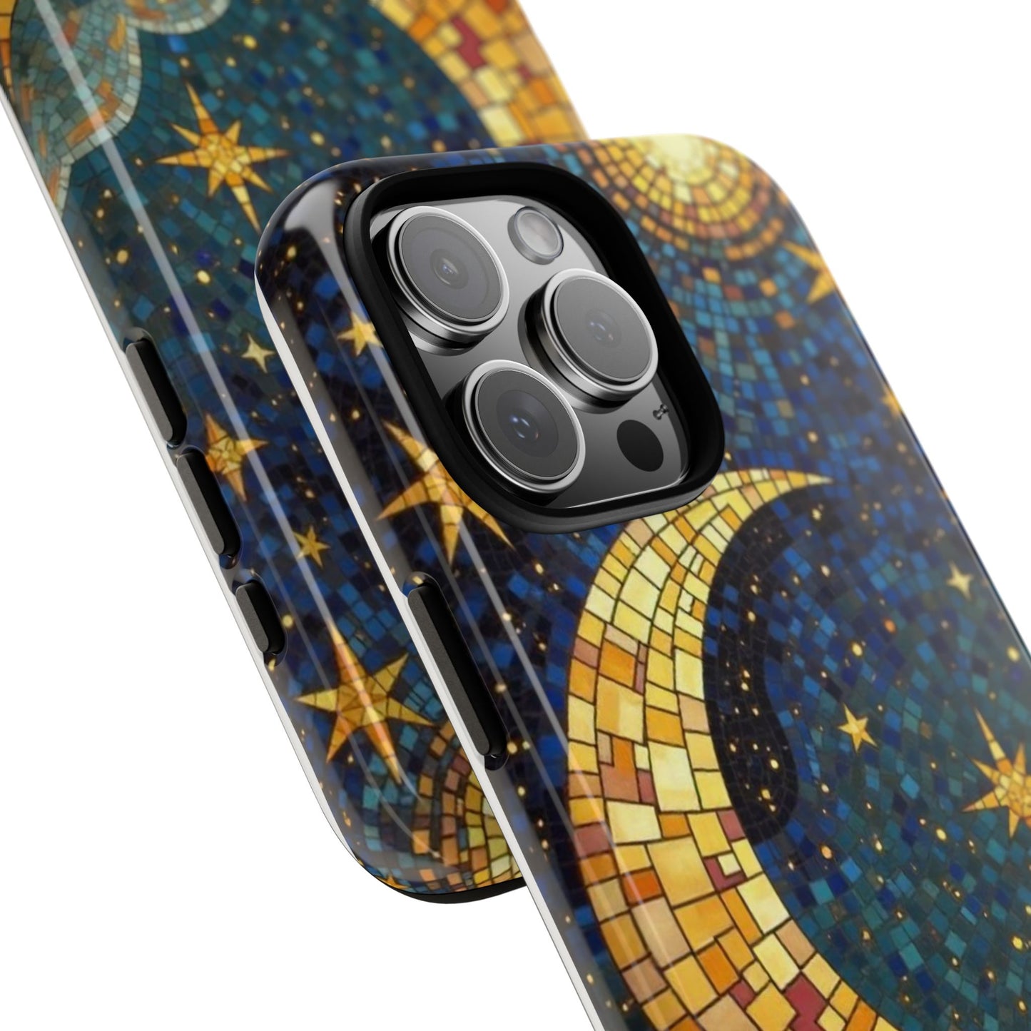Golden Crescent: Mosaic Moon and Starry Night