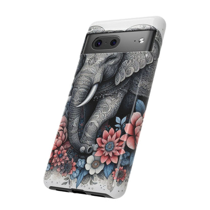 Mandala Elephant Mobile Cover – Elegant Black & White Floral Art