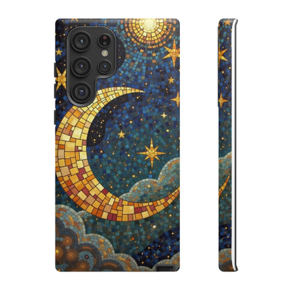 Golden Crescent: Mosaic Moon and Starry Night