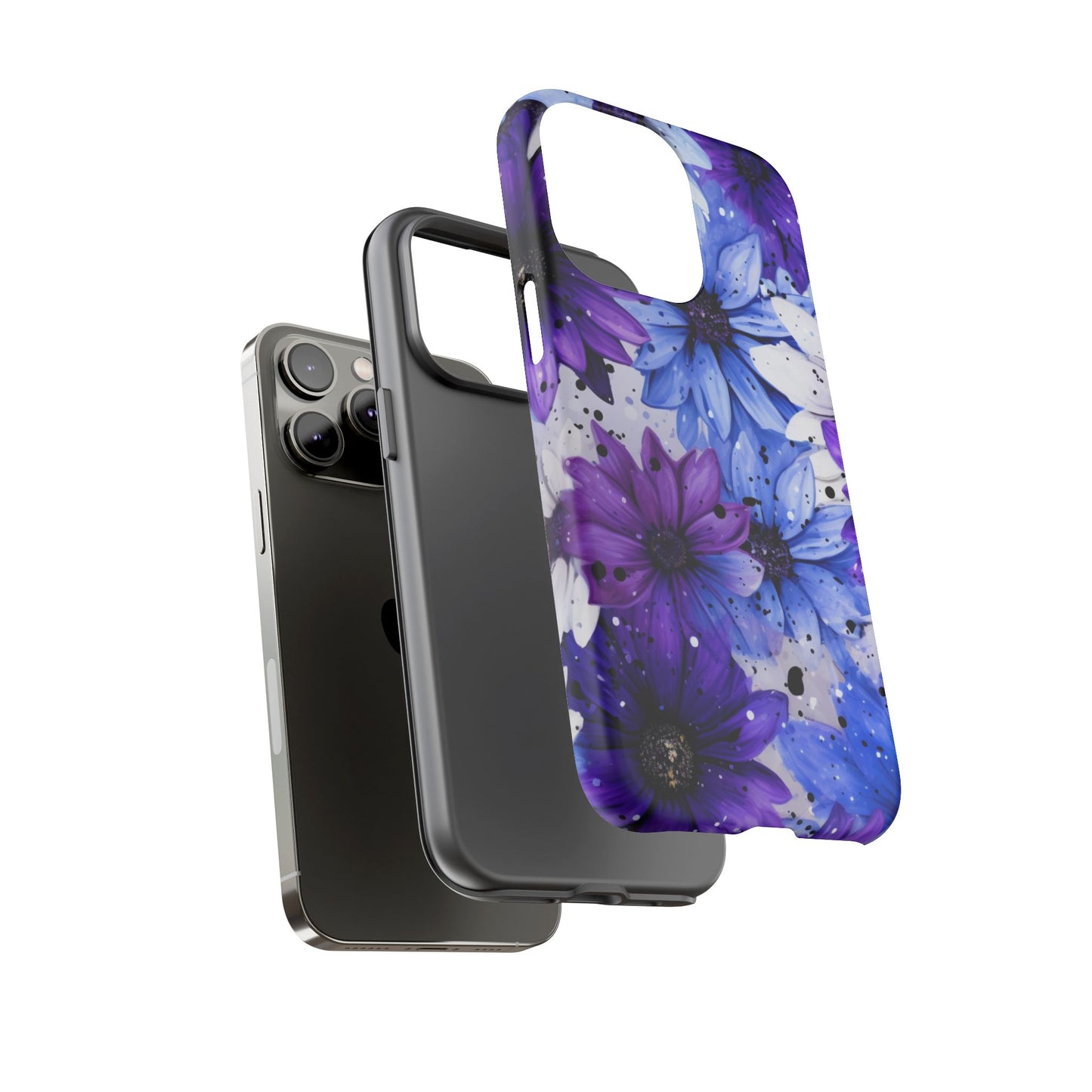 Blue & Purple Floral Splash Mobile Cover – Elegant Artistic Flowers