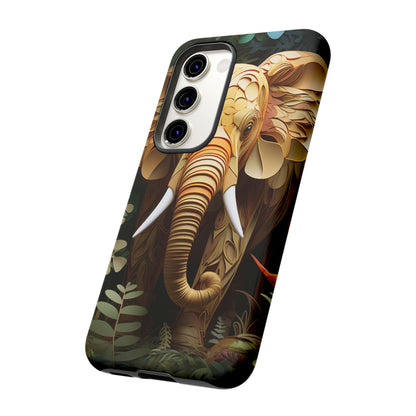 Golden Jungle Elephant Mobile Cover – Intricate Paper Art Design