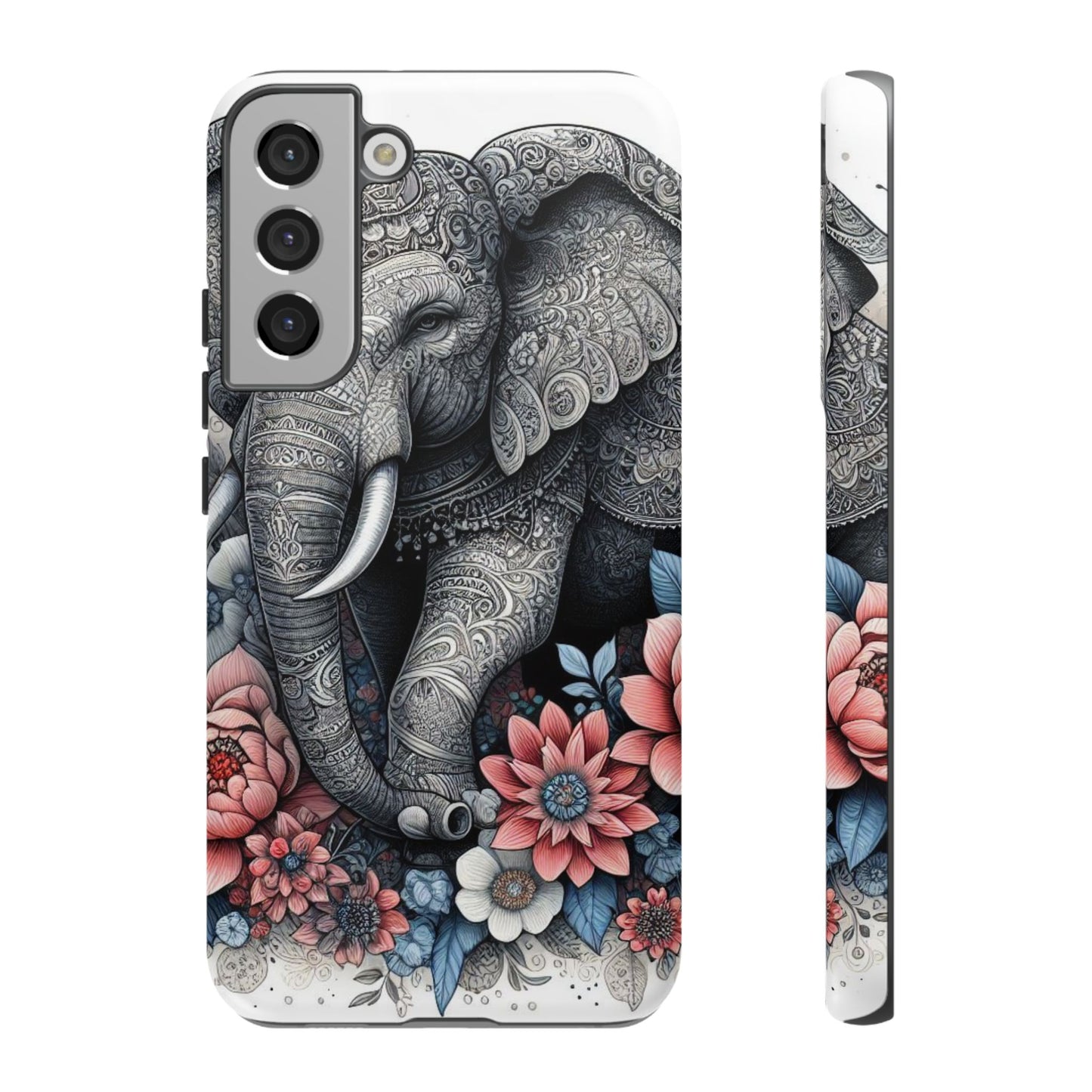 Mandala Elephant Mobile Cover – Elegant Black & White Floral Art