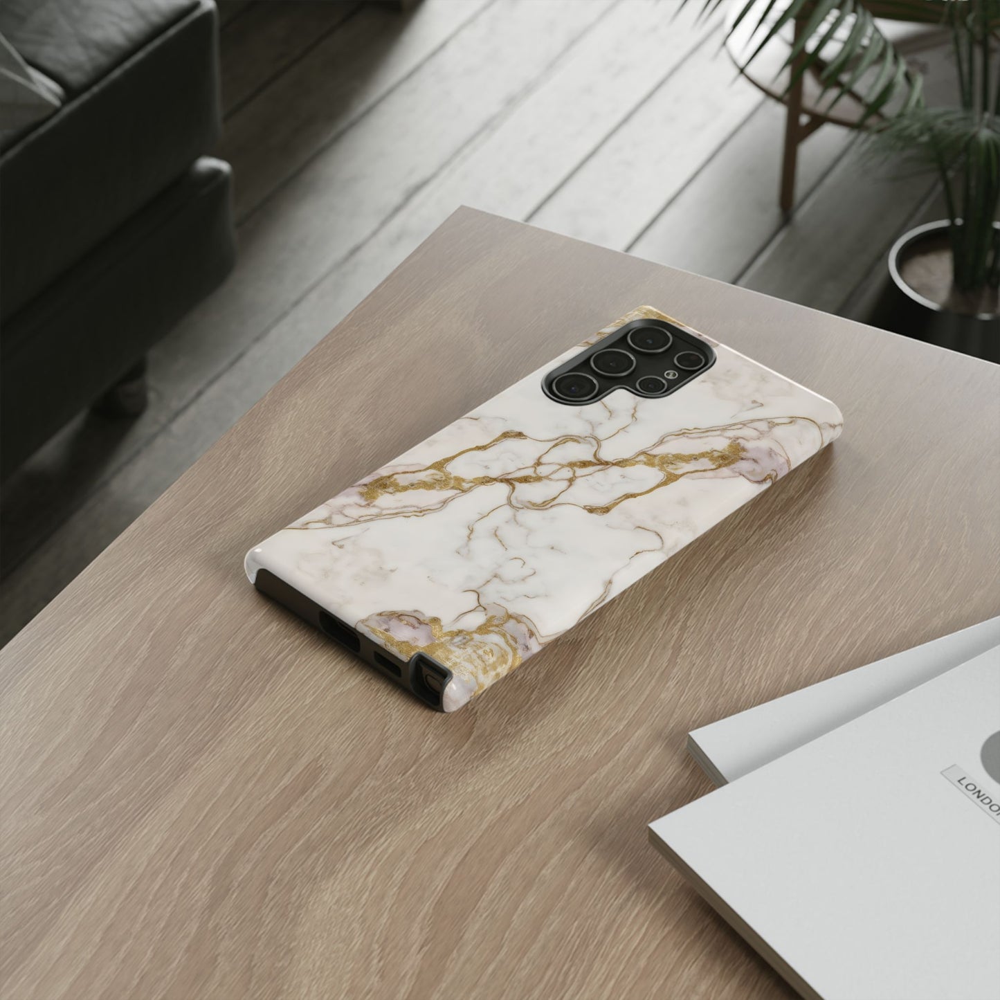 Elegant White and Gold Marble Case Design
