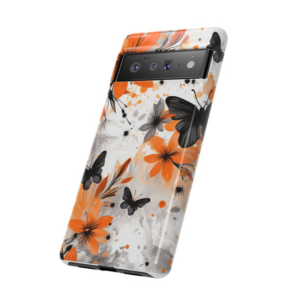 Bold Butterfly & Floral Splash Mobile Cover – Black & Orange Aesthetic