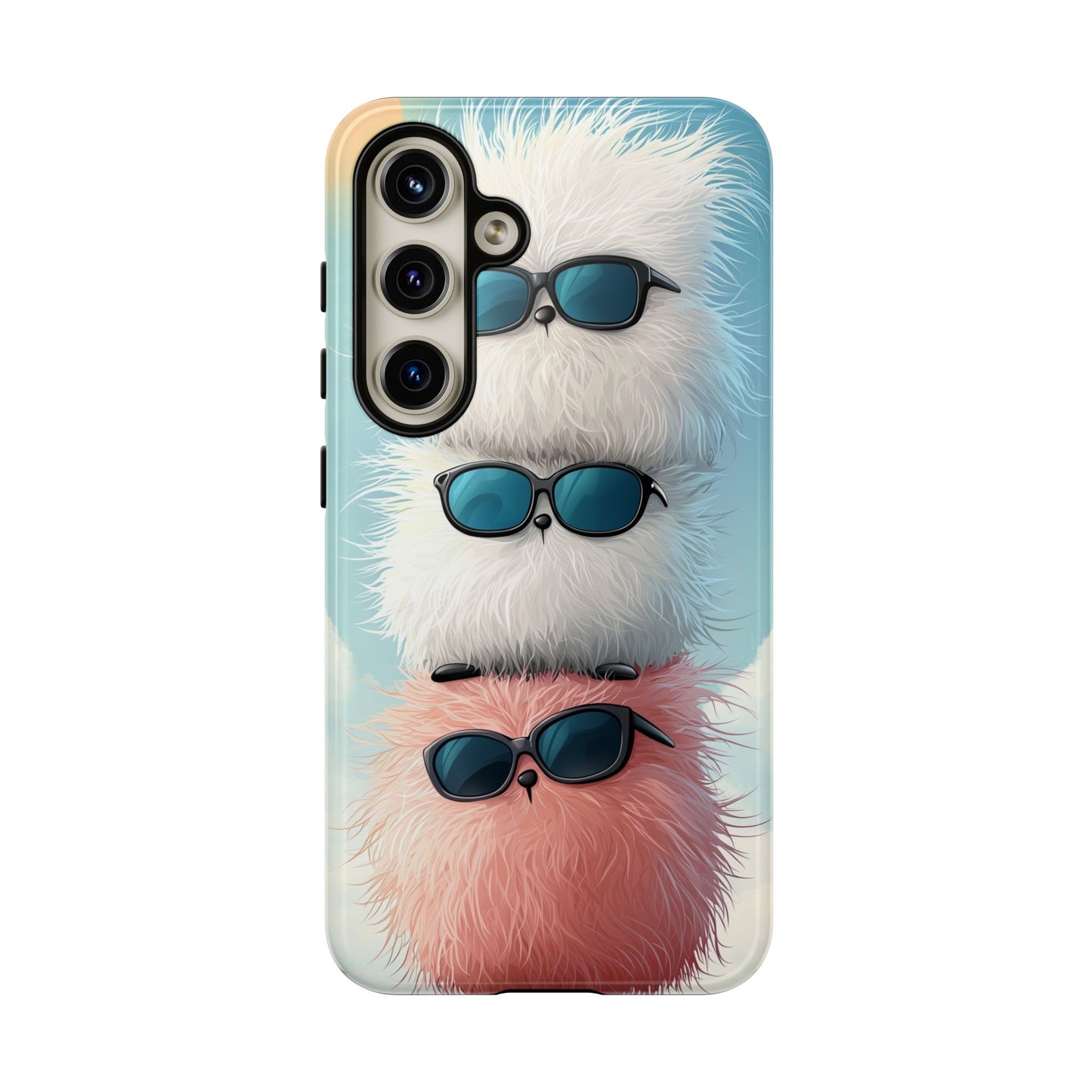 Fluffy Stack Anime Phone Case – Cute Kawaii Furry Creatures with Sunglasses, iPhone, Samsung & Google Pixel Case