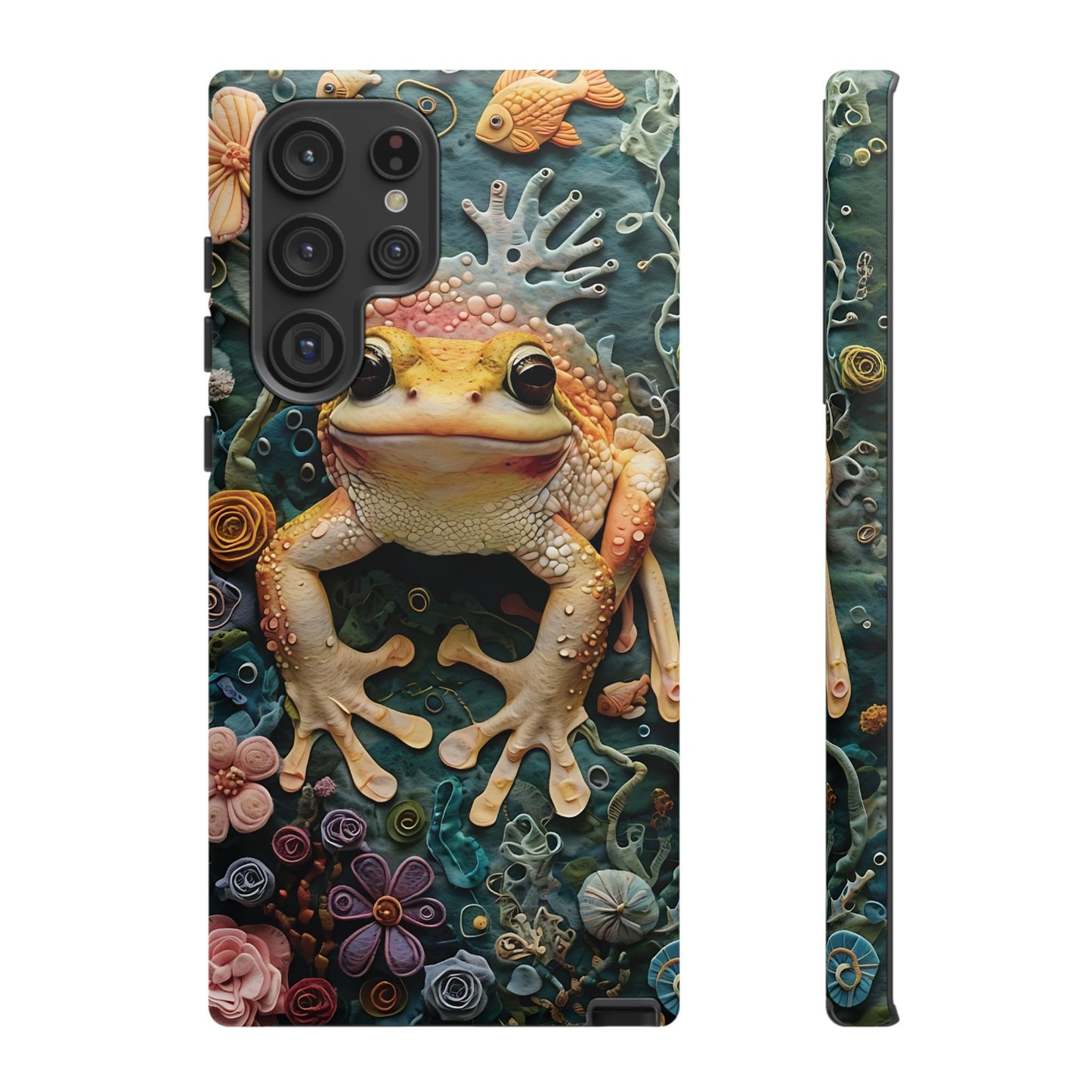 Intricate 3D Felt Artwork of Underwater Ecosystem with Frog phone case design.