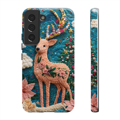 Whimsical Textile Art Featuring Intricate Peach-Colored Deer phone case design.