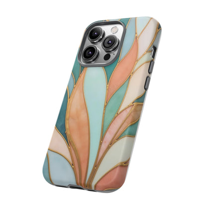 Geometric Leaves: Teal, Peach, and Gold Harmony