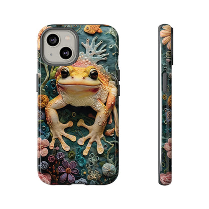 Intricate 3D Felt Artwork of Underwater Ecosystem with Frog phone case design.