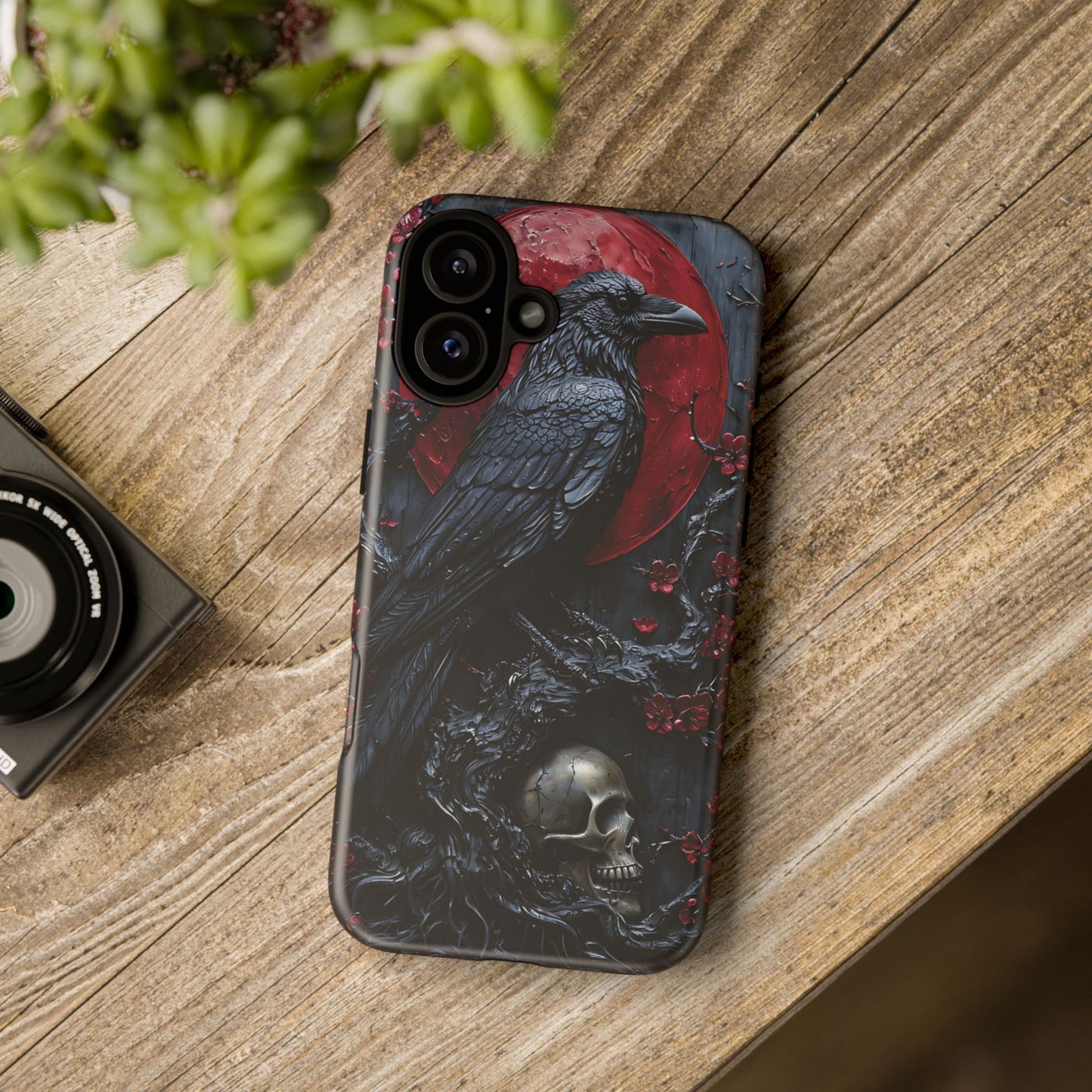 Gothic Sculpture Of Raven On Charcoal Tree Branch phone case design