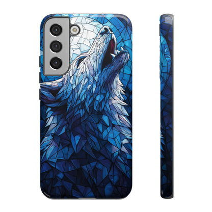 Mystic Moon Wolf – Stained Glass Mosaic Phone Case for iPhone, Samsung & Pixel