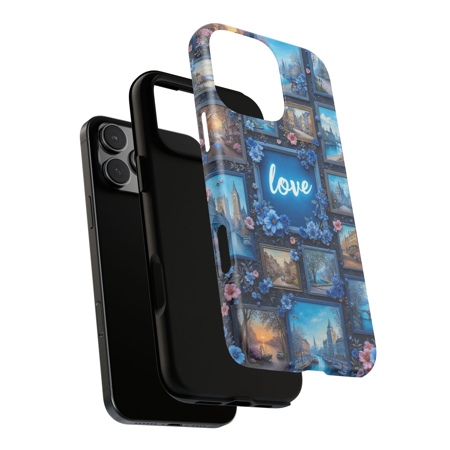 Blue Floral Love Frame Phone Case