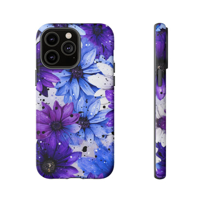 Blue & Purple Floral Splash Mobile Cover – Elegant Artistic Flowers