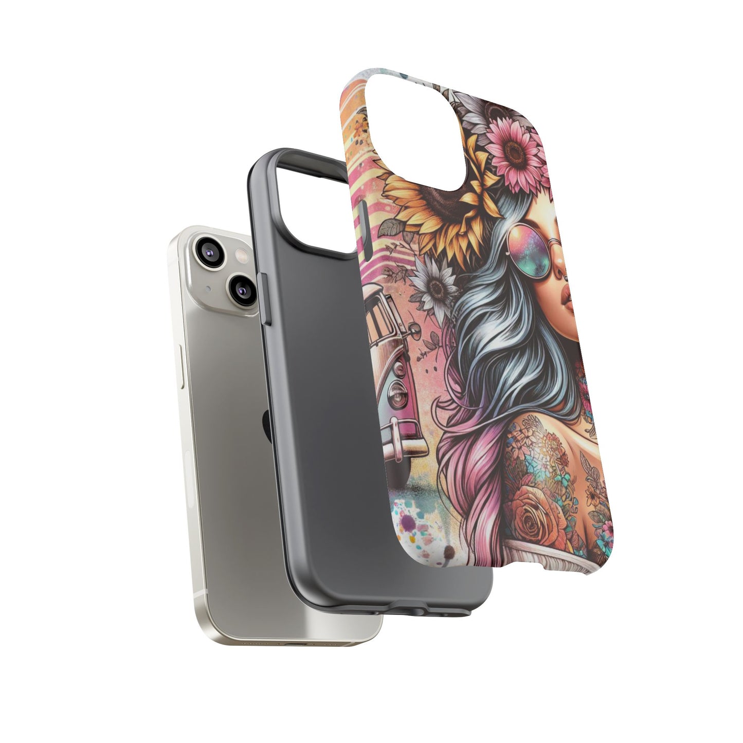 Retro Boho Wanderer – Sunflower Hippie Van Mobile Cover