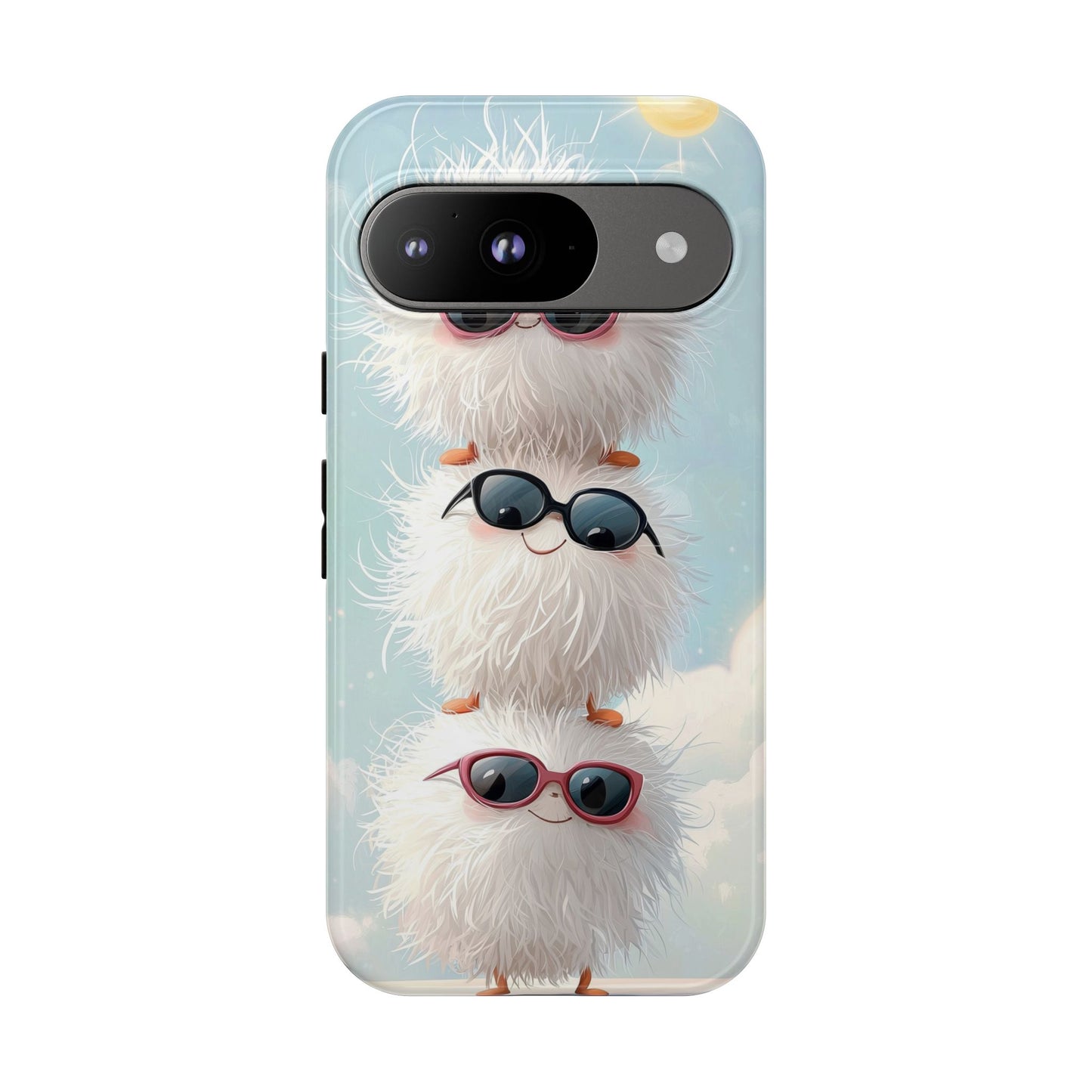 Fluffy Anime Phone Case – Cute Kawaii Fuzzy Creatures, Aesthetic Pastel Art, Soft Cloudy Background, iPhone, Samsung & Google Pixel Case
