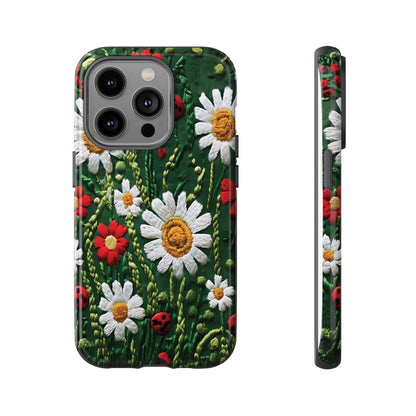 Knitted Pattern With Diamonds And Festive Motifs On Navy phone case design.