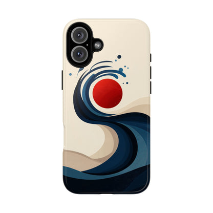 Red Sun Wave – Minimalist Abstract Ocean Case for iPhone, Google Pixel, Samsung