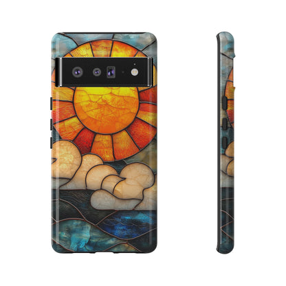 Modern Stained Glass Phone Case – Warm Tones & Abstract Landscape for iPhone, Samsung & Pixel
