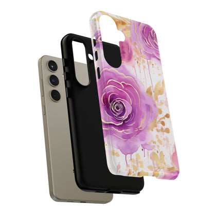 Elegant Purple-Gold Watercolor Rose Mobile Case