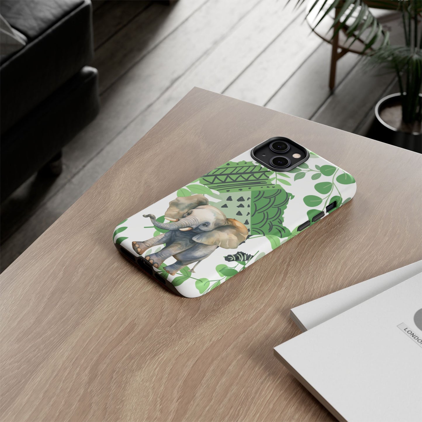 Playful Baby Elephant Mobile Cover – Tropical Boho Art