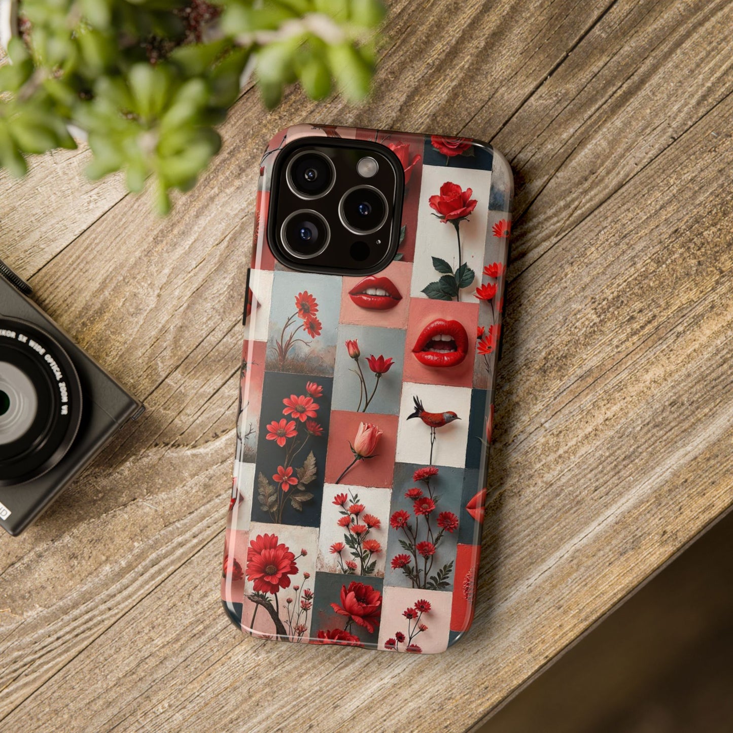 Red Flowers & Lips Collage Phone Case