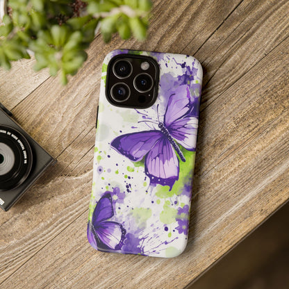 Vibrant Purple Butterfly Splash Mobile Cover – Artistic Green & Violet Aesthetic