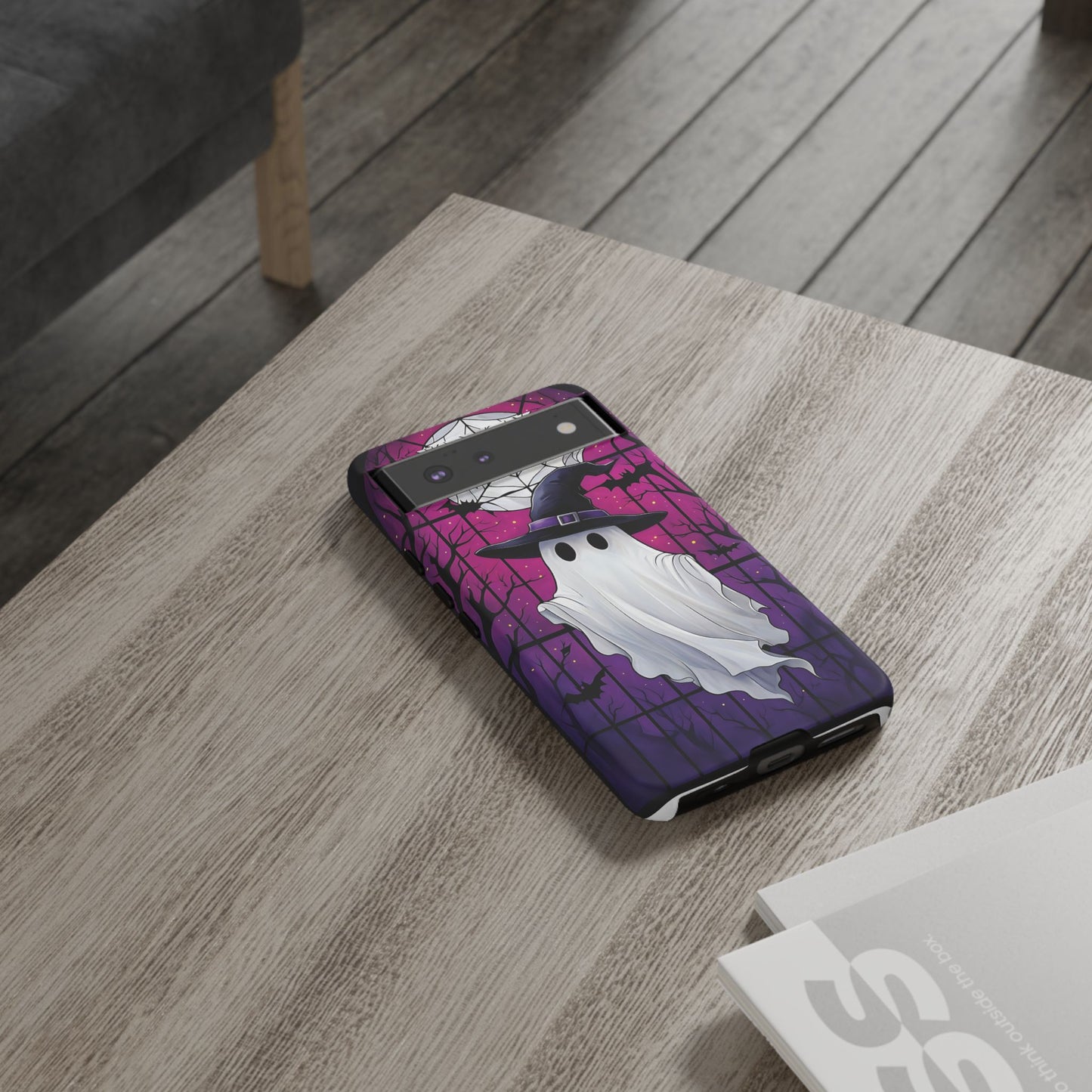 Stylized Halloween Illustration of a Ghost in Stained Glass  phone case design.