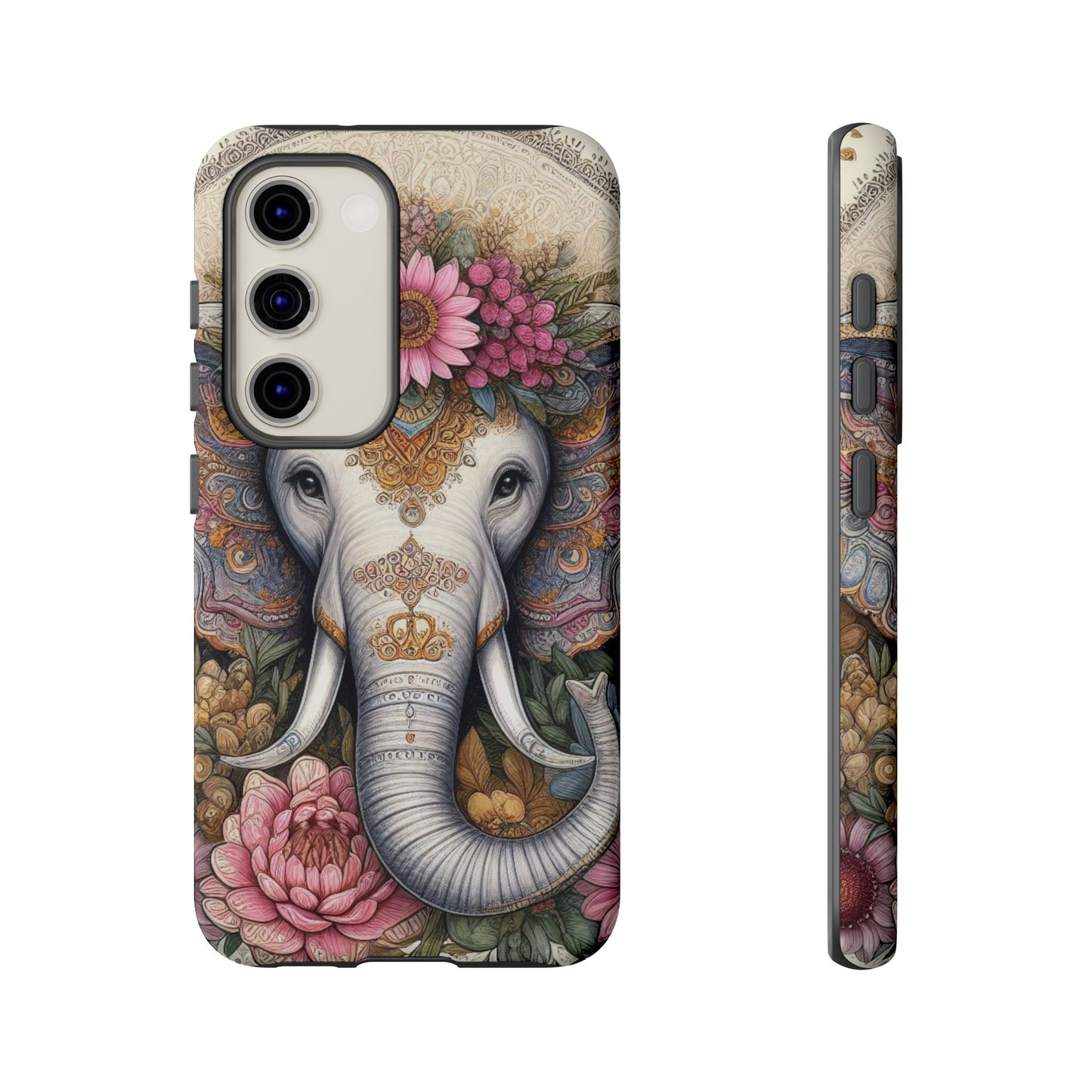 Elegant Floral Elephant Mobile Cover – Royal Mandala Art