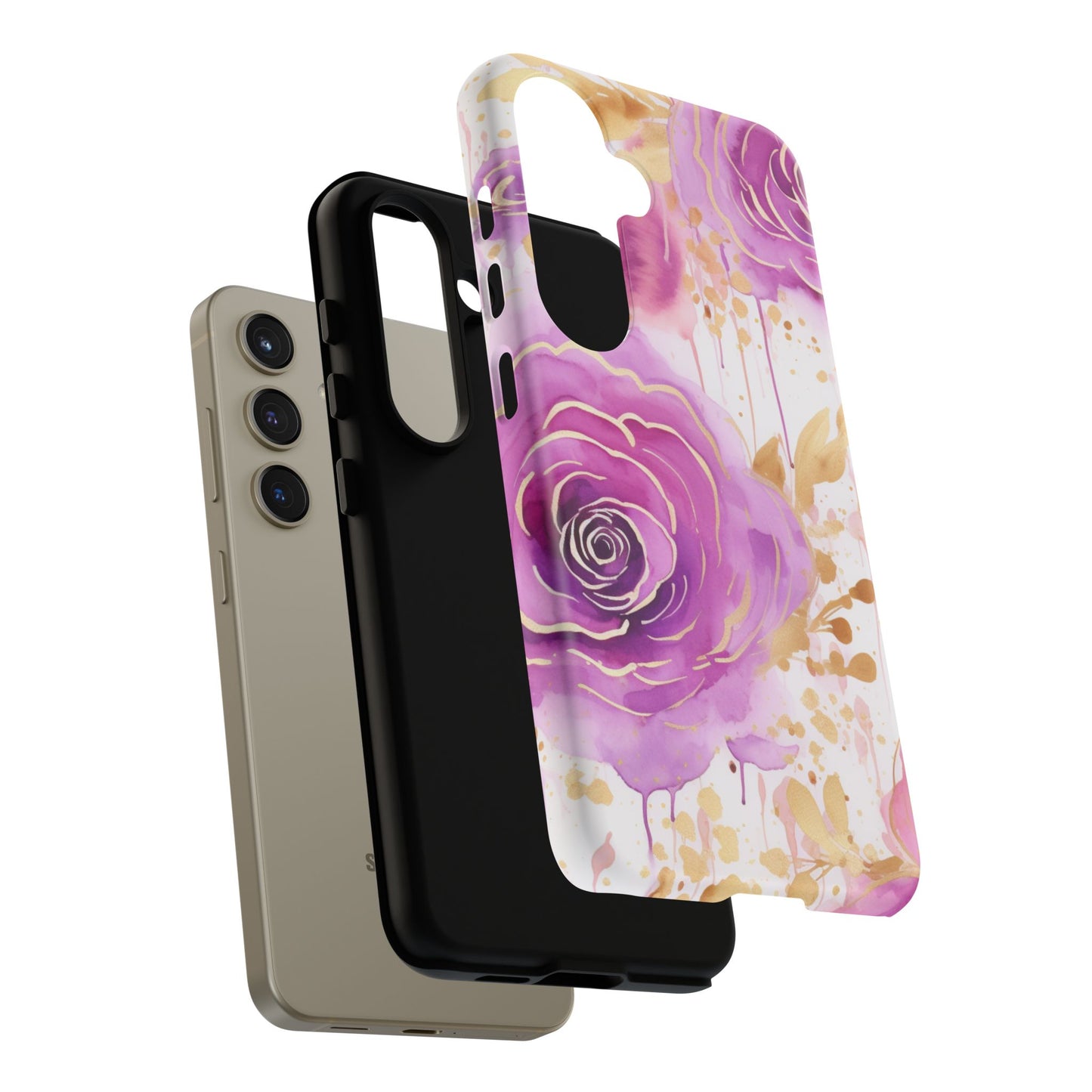 Elegant Purple-Gold Watercolor Rose Mobile Case