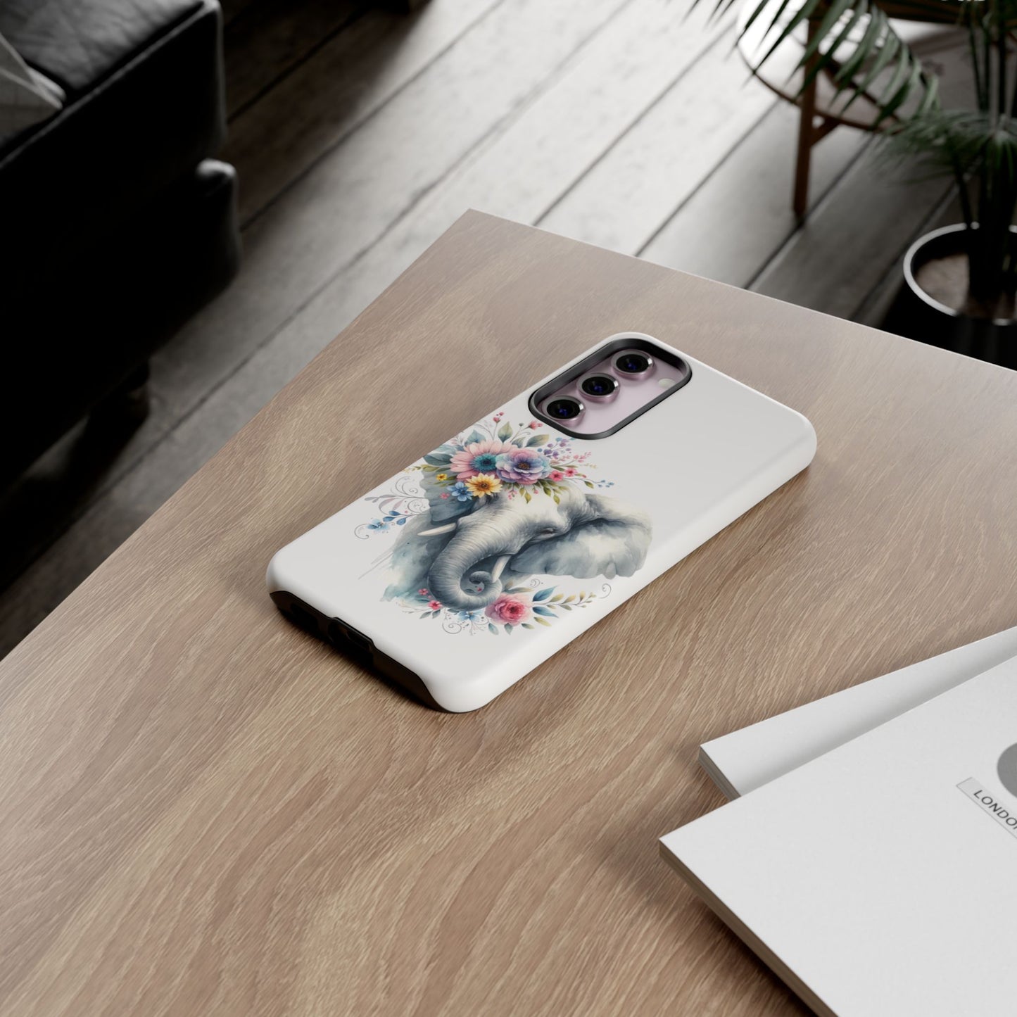 Floral Elephant Mobile Cover – Elegant Watercolor Art