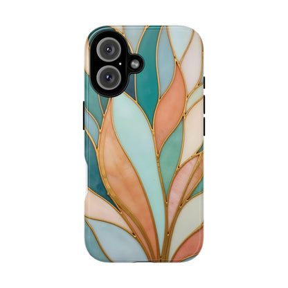 Geometric Leaves: Teal, Peach, and Gold Harmony