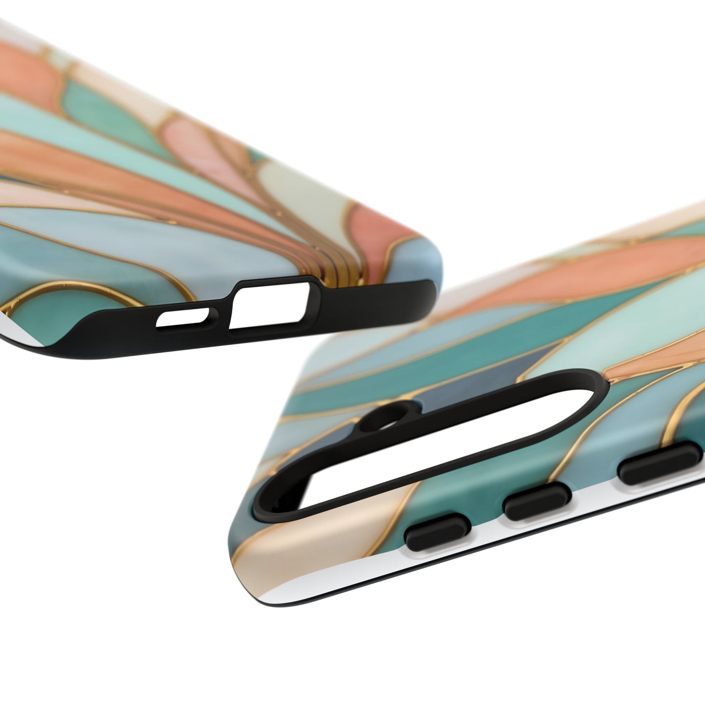 Geometric Leaves: Teal, Peach, and Gold Harmony