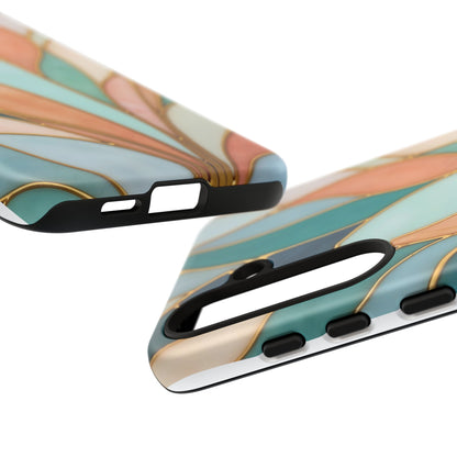 Geometric Leaves: Teal, Peach, and Gold Harmony