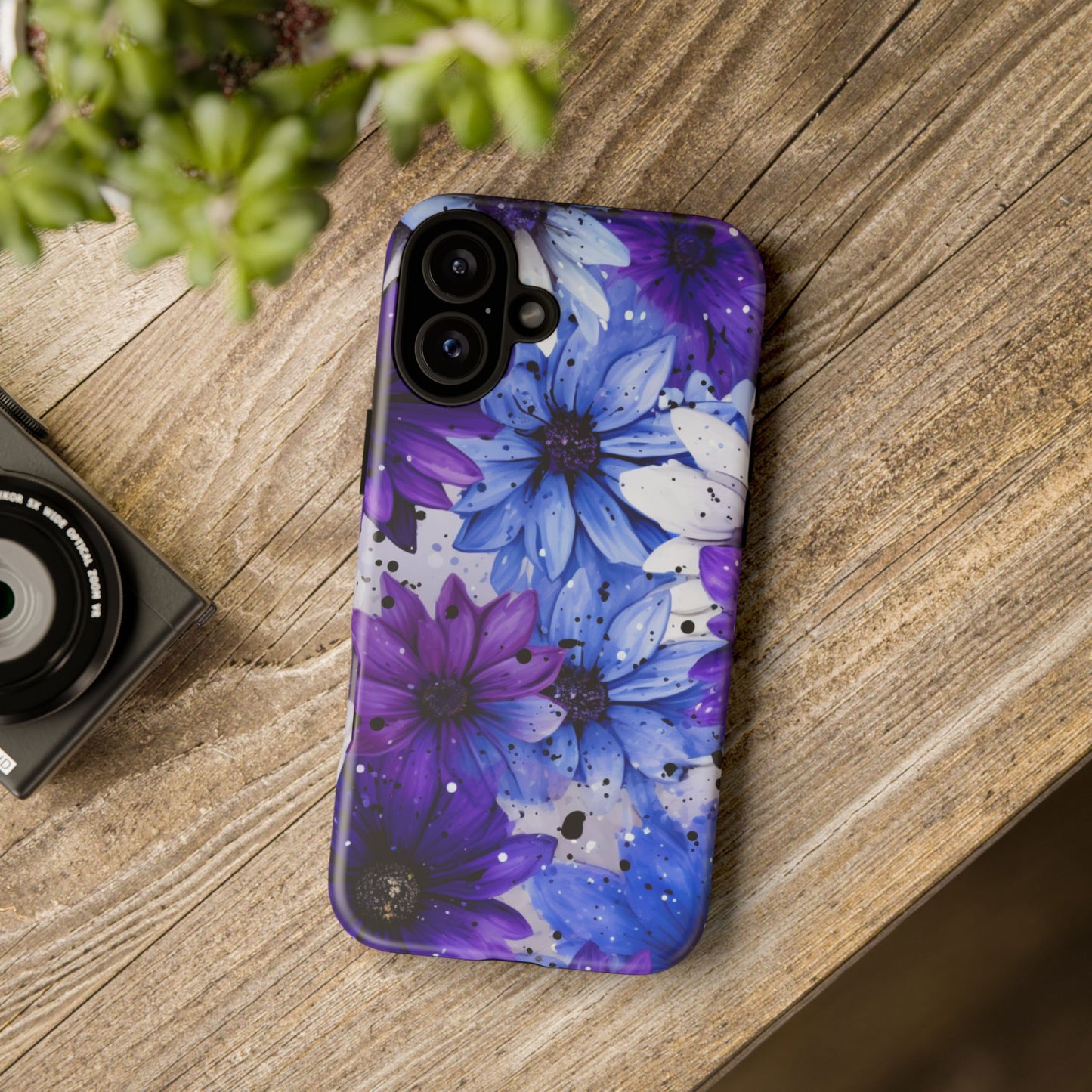 Blue & Purple Floral Splash Mobile Cover – Elegant Artistic Flowers