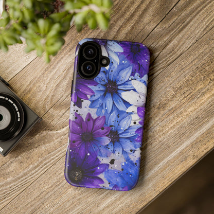 Blue & Purple Floral Splash Mobile Cover – Elegant Artistic Flowers