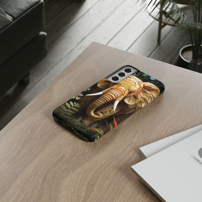 Golden Jungle Elephant Mobile Cover – Intricate Paper Art Design