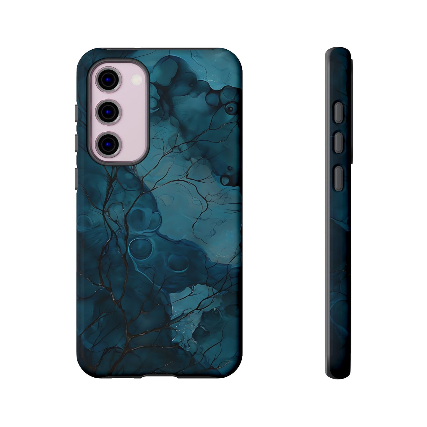 Surreal Abstract Digital Art With Deep Teal And Navy Hues phone case design