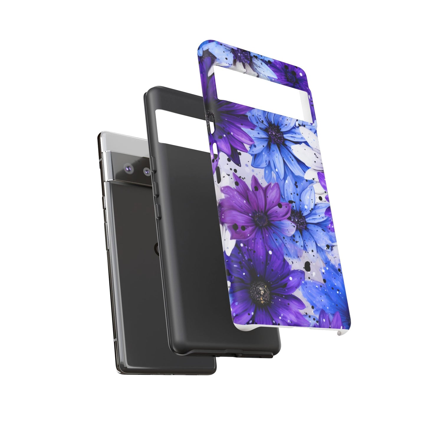 Blue & Purple Floral Splash Mobile Cover – Elegant Artistic Flowers