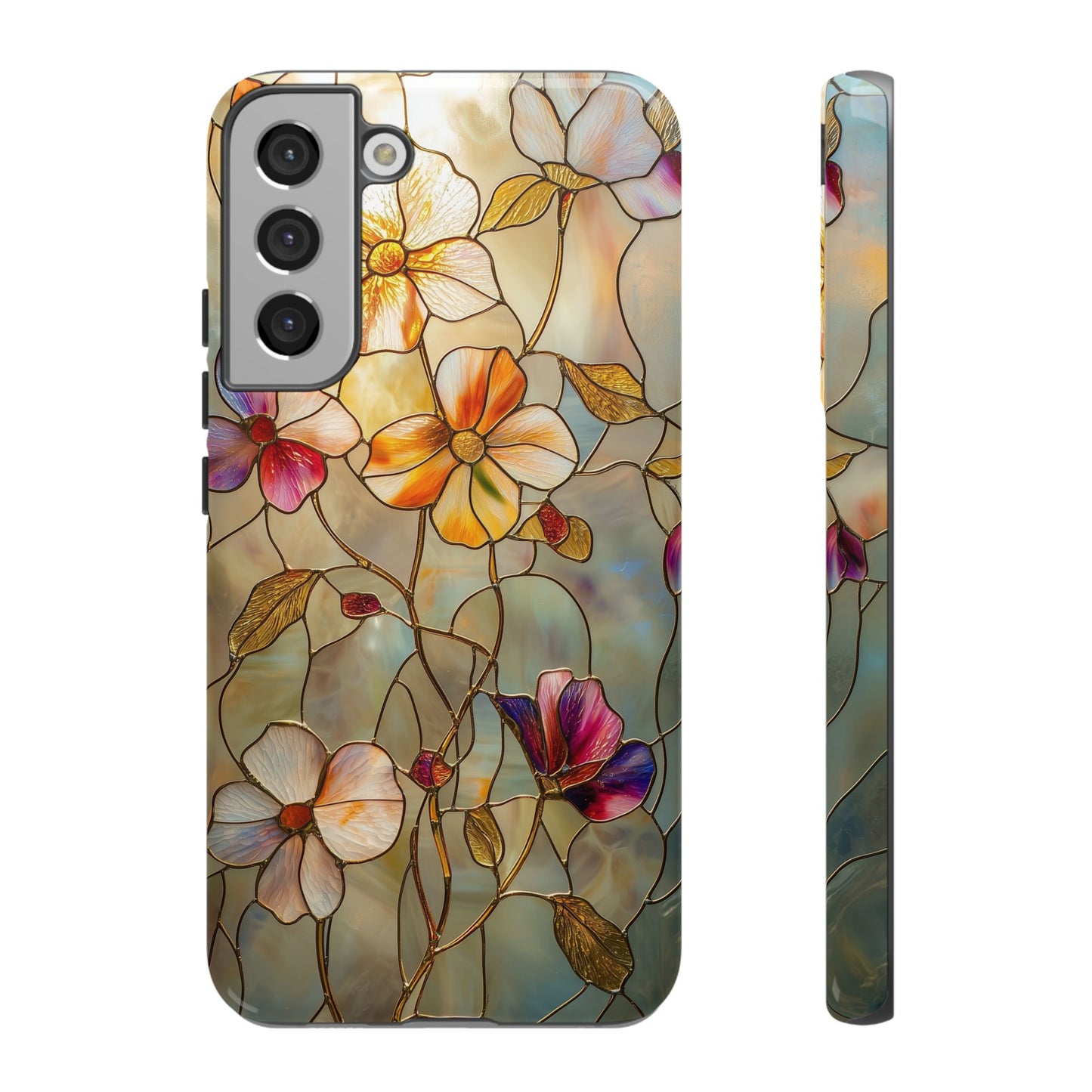 Golden Bloom – Luxe Stained Glass Floral Phone Case for iPhone, Samsung & Pixel